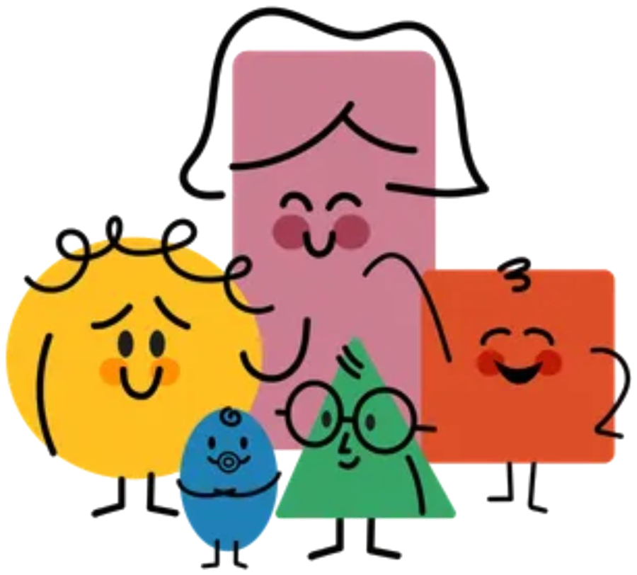 Los personajes de Totters: una familia de formas geométricas sonrientes